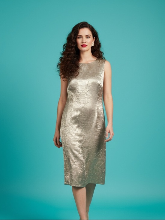 Vintage Dress Dresses & Skirts - Bantry Bay Gold Metallic Textured Shift Dress Size L Fully Lined